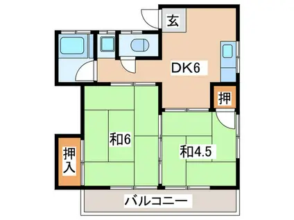 わかば荘(2DK/2階)の間取り写真
