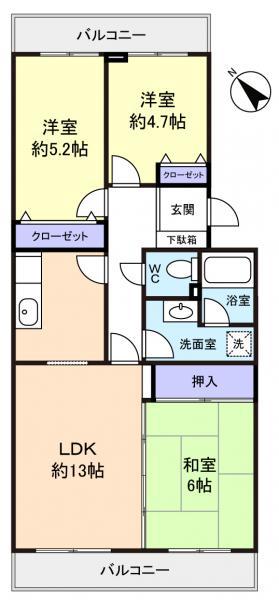 コートウィステリア(3LDK/1階)の間取り写真