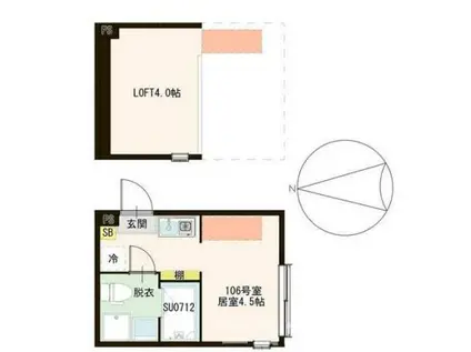 ハーモニーテラス春日町VI(ワンルーム/1階)の間取り写真