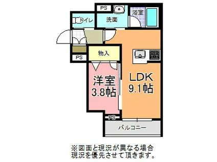 ＪＲ常磐線 水戸駅 徒歩6分 3階建 築4年(1LDK/1階)の間取り写真