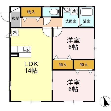コゥジィーコート II(2LDK/2階)の間取り写真