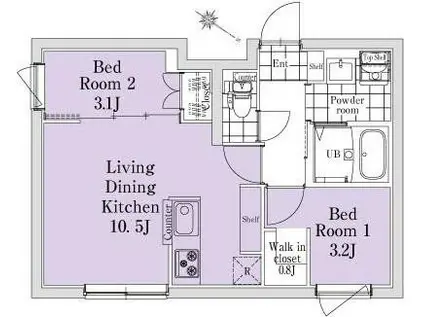 SOU西原302(2DK/3階)の間取り写真