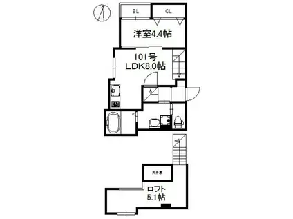 スコルピオ姪浜(1LDK/1階)の間取り写真