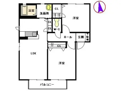 フォーレス中古賀 B棟(2LDK/2階)の間取り写真