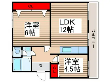東高森団地 11号棟(2LDK/2階)の間取り写真