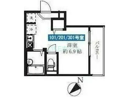 カーサ・リベルタ(ワンルーム/2階)の間取り写真