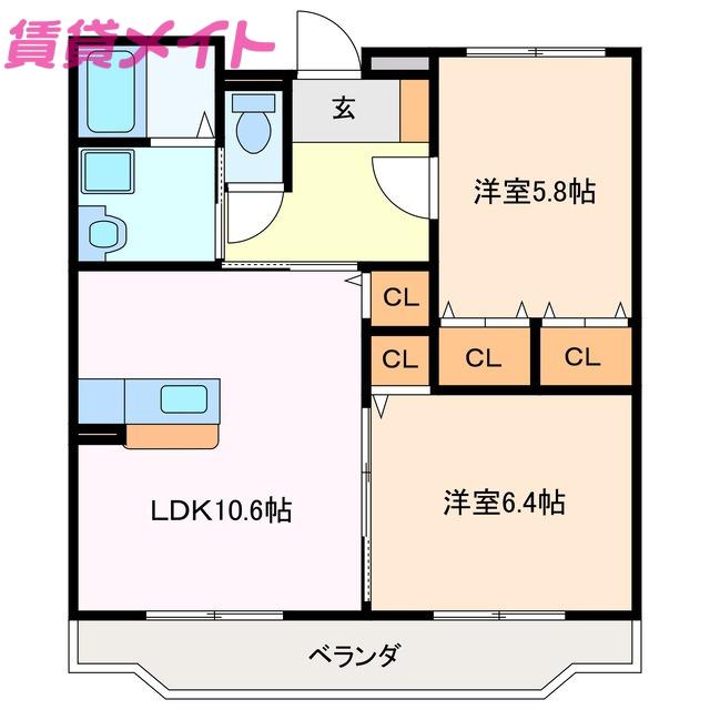 ルミエール栄(2LDK/1階)の間取り写真