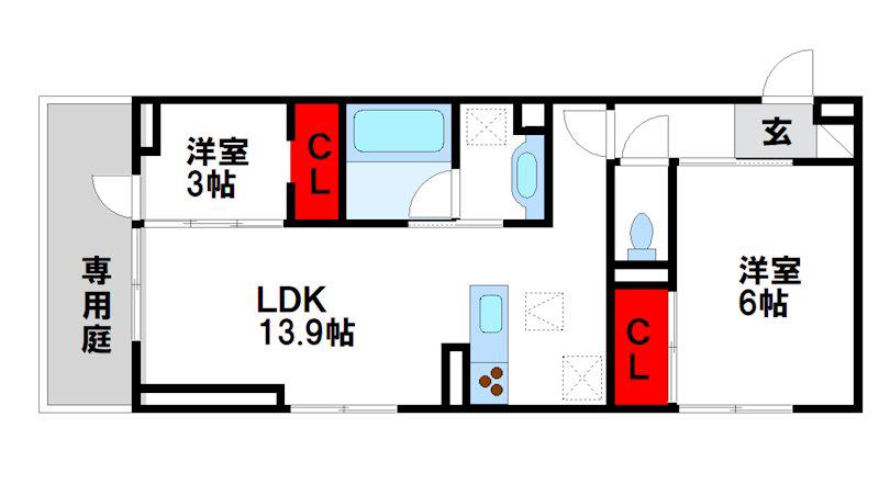 D-ROOM伊賀駅東(2LDK/1階)の間取り写真