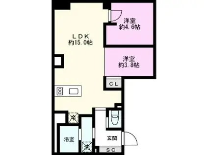 オープンブルーム尾久(2LDK/4階)の間取り写真