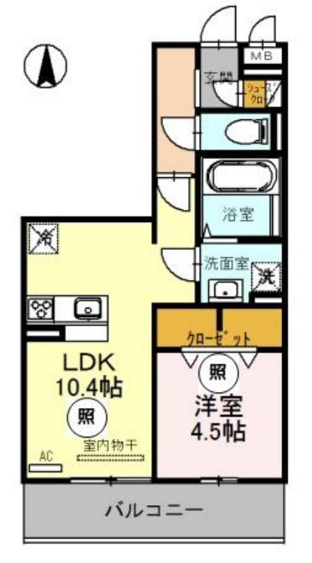 ロータス長町 B棟(1LDK/2階)の間取り写真