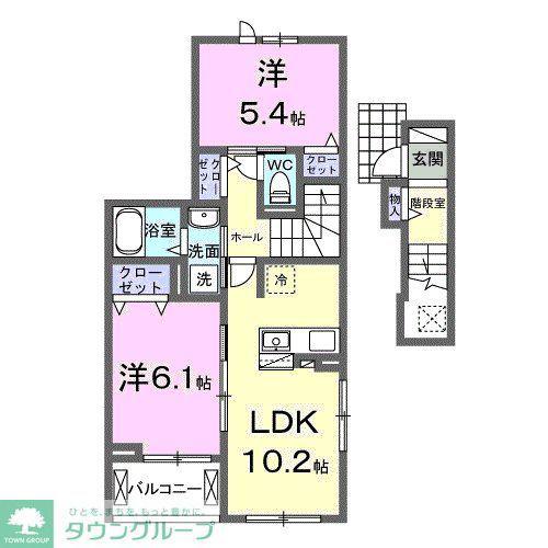 ヴィラ デ オーブVI(2LDK/2階)の間取り写真