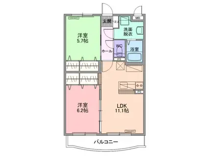 クレスト石上(2LDK/1階)の間取り写真