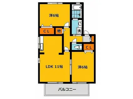 ディアコートA棟(2LDK/1階)の間取り写真