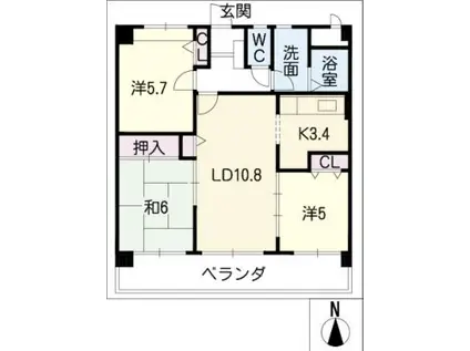 曙ビル(3LDK/4階)の間取り写真