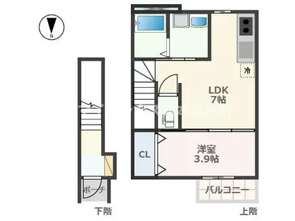 ネオステージ玉名(1LDK/2階)の間取り写真