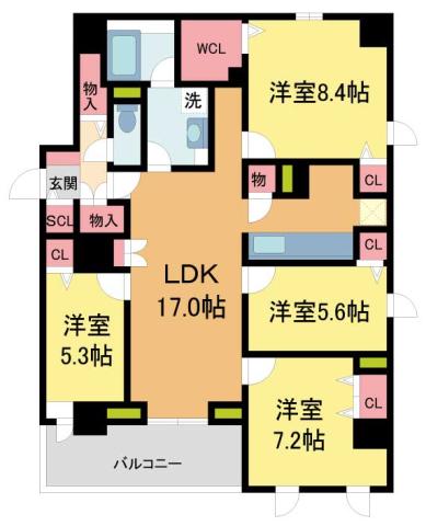 MINNAGENKI夙川公園(4LDK/4階)の間取り写真