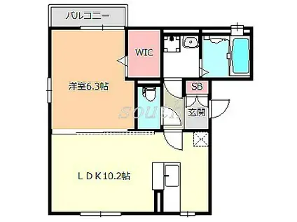 グレース中谷A棟(1LDK/3階)の間取り写真