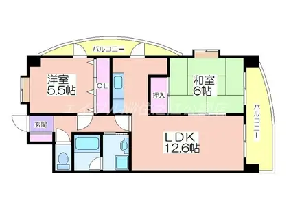 ペガサスⅡ番館住之江(2LDK/10階)の間取り写真