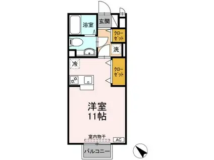 ウィッシュヒルズ(ワンルーム/2階)の間取り写真