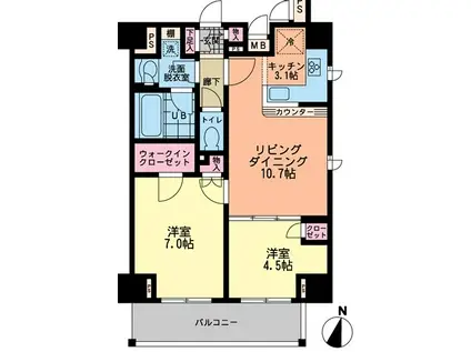 エスティメゾン赤羽(2LDK/7階)の間取り写真