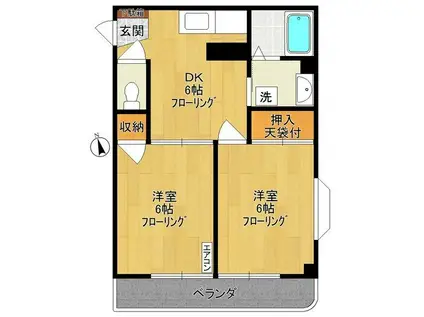 第2チェリーハイムアンドウ(2DK/2階)の間取り写真