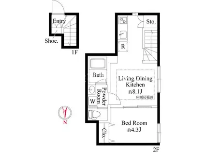 ウッドクレスト荒川レジデンス学生・社会人にオススメ(1LDK/2階)の間取り写真