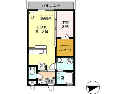 イン・ハピネスII(1LDK/2階)の間取り写真