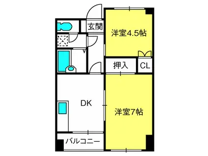 メゾンドハイブリッジ(2DK/4階)の間取り写真