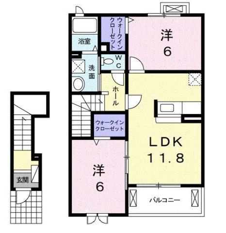 ルサルカA棟(2LDK/2階)の間取り写真