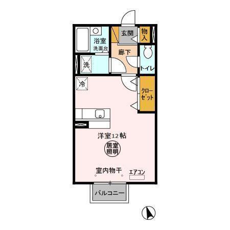 カンパーニュ(ワンルーム/2階)の間取り写真