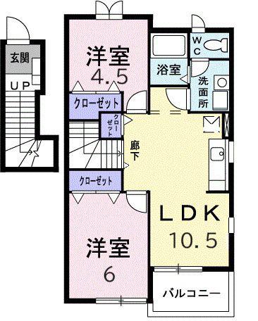 エミネンスA(2LDK/2階)の間取り写真