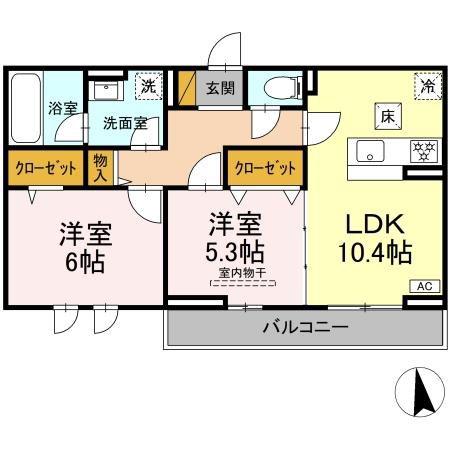 フェリシア(2LDK/1階)の間取り写真