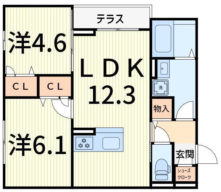 セレスティア柴又V(2LDK/1階)の間取り写真