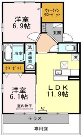 アムール21 E棟(2LDK/1階)の間取り写真