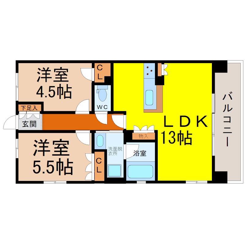 ALIVIS金山イースト(2LDK/2階)の間取り写真