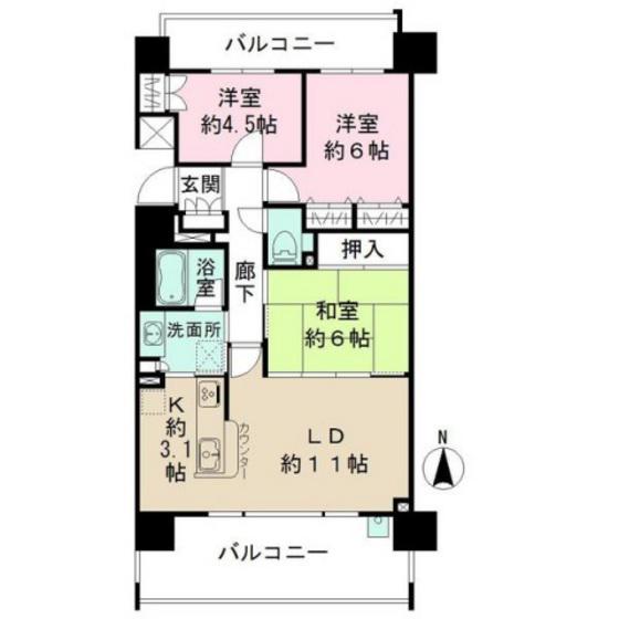 パークハウス長束リバーフロント(3LDK/11階)の間取り写真