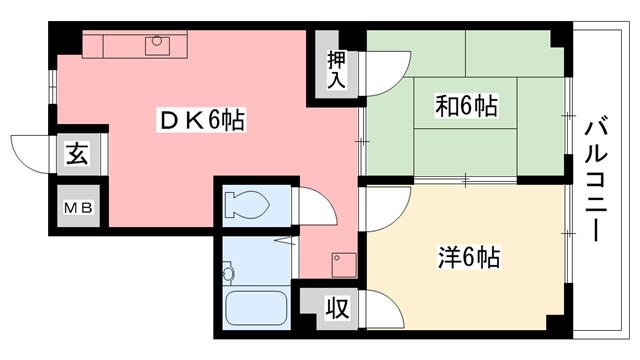 ベルシャンテ甲子園(2DK/3階)の間取り写真