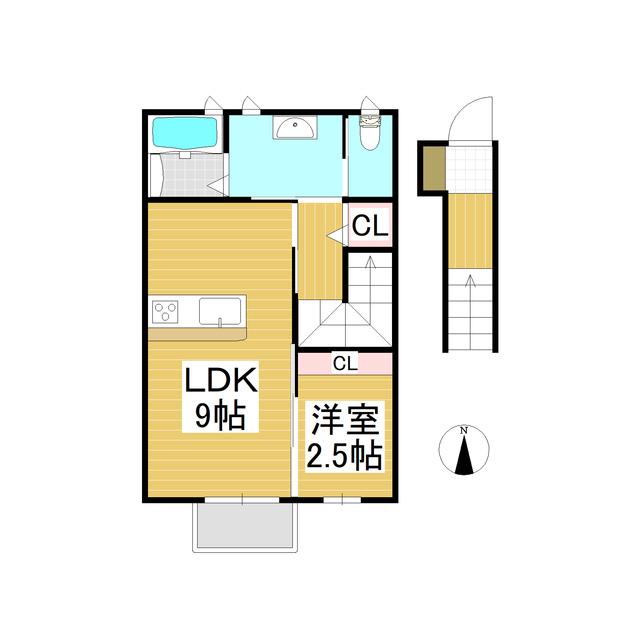 リュエルII(1LDK/2階)の間取り写真