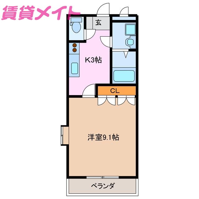 ウオッカ(1K/2階)の間取り写真