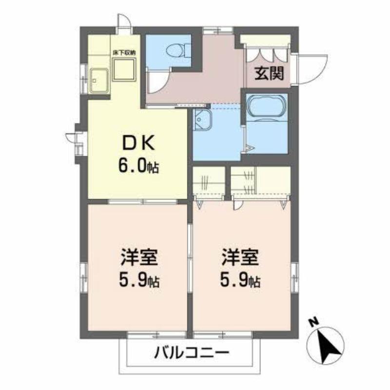 ウェーヴ(2DK/1階)の間取り写真