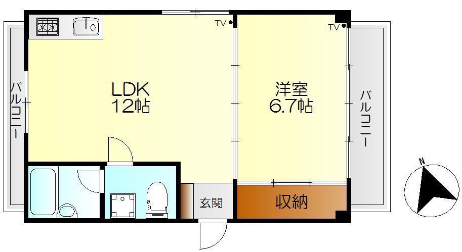 山田ビル(1LDK/2階)の間取り写真
