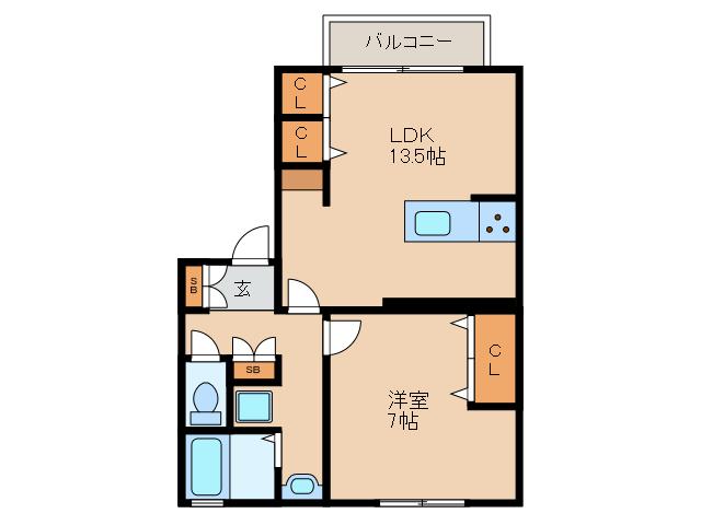 CASA住吉(1LDK/1階)の間取り写真