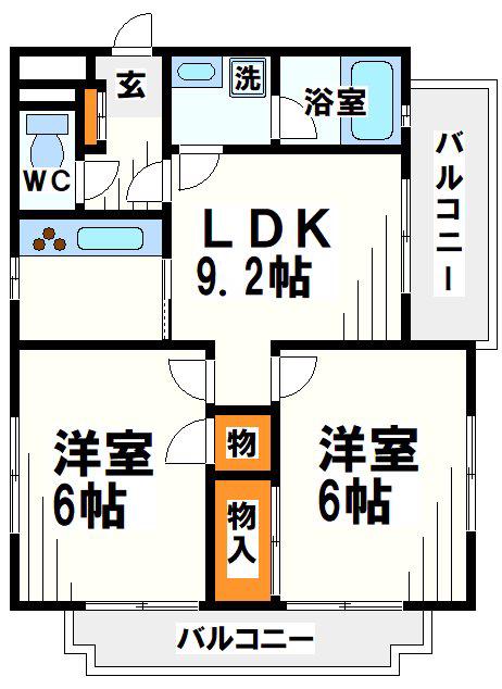 つつじケ丘エクセルハイツII(2LDK/3階)の間取り写真