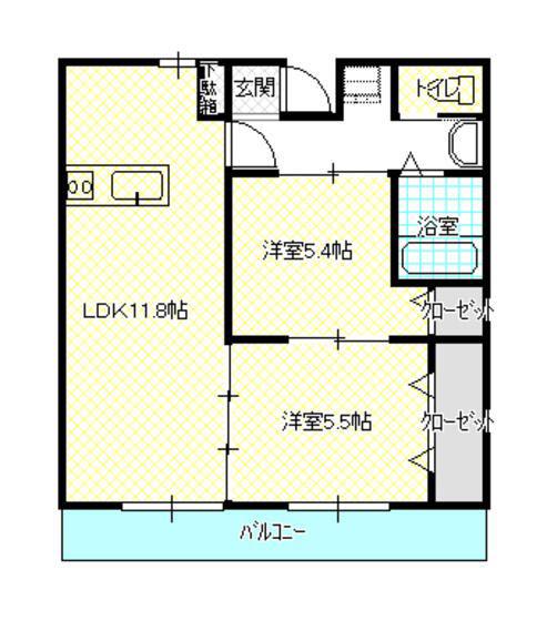 フォレスト住吉A(2LDK/2階)の間取り写真