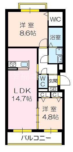 カーサメロディア(2LDK/2階)の間取り写真