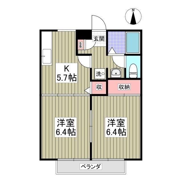 ウィステリアC棟(2K/1階)の間取り写真