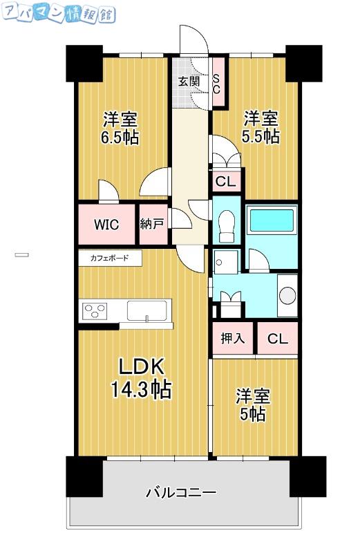 プラウド新潟米山(3LDK/11階)の間取り写真