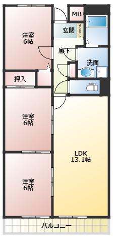 フェルザ住道(3LDK/4階)の間取り写真