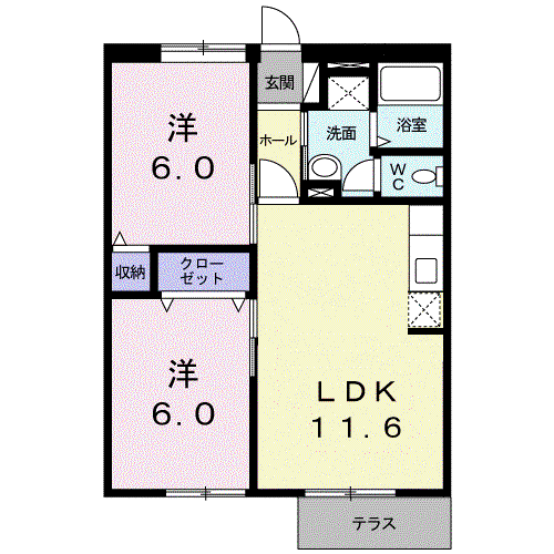 ドエルアンダンテ(2LDK/1階)の間取り写真