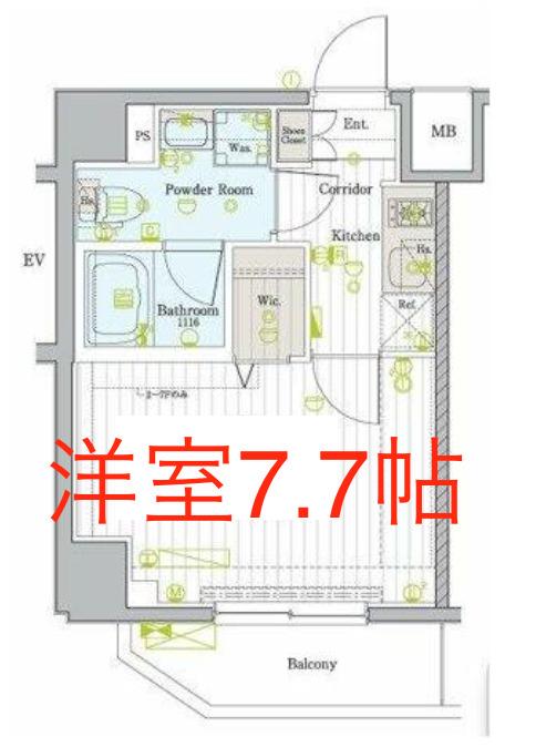 ガリシア池上(1K/8階)の間取り写真